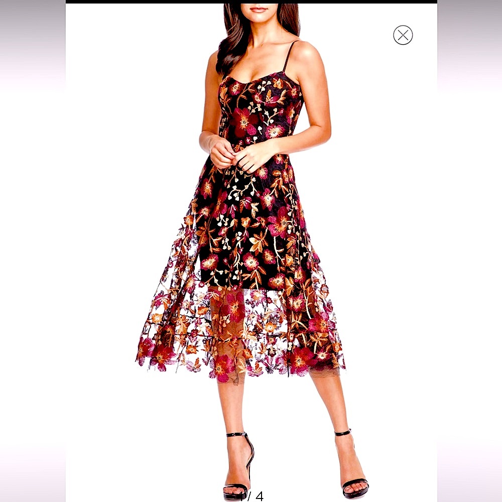 NWT Dress the Population Sexy Embelished Gold Pink Floral Blossom Lace Dress L